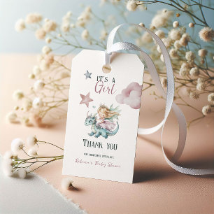 Fairytale Dreamy Dragon Pink Princess Baby Shower Gift Tags