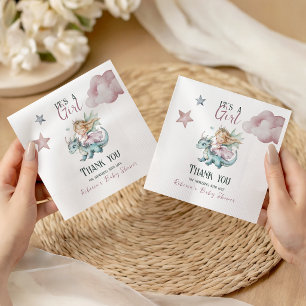 Fairytale Dreamy Dragon Pink Princess Baby Shower Napkin