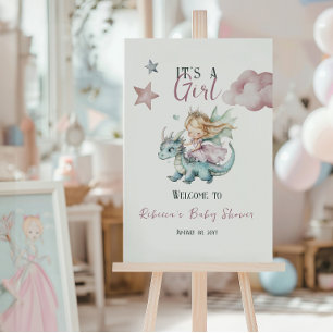 Fairytale Dreamy Dragon Pink Princess Baby Shower  Poster
