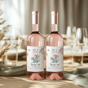 Fairytale Dreamy Dragon Pink Princess Baby Shower  Wine Label