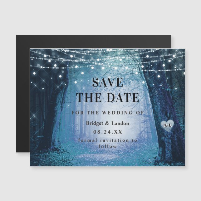 Fairytale Enchanted Forest Blue Save The Date Magnetic Invitation (Front/Back)
