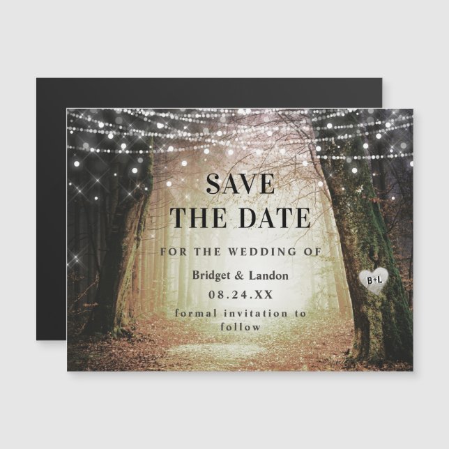 Fairytale Enchanted Forest Golden Save The Date Magnetic Invitation (Front/Back)