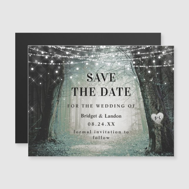 Fairytale Enchanted Forest Green Save The Date Magnetic Invitation (Front/Back)