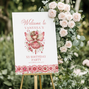 Fairytale Fairy Girl Blush Floral Birthday Welcome Poster