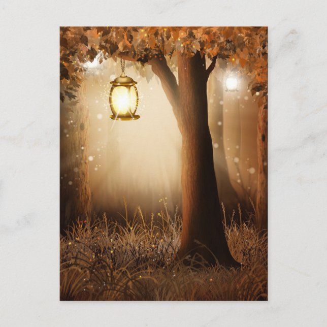 Fairytale Fairy Tale Forest Tree and Lamp Postcard (Front)