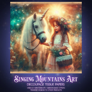 Fairytale Fantasy Unicorn With Girl Decoupage Tissue Paper