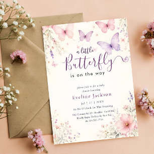 Fairytale Floral Lavender Butterfly Baby Shower Invitation