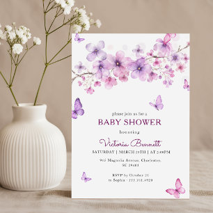 Fairytale Floral Lavender Butterfly Baby Shower Invitation