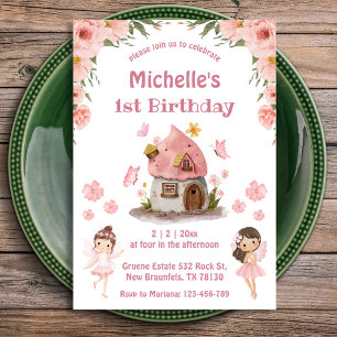 Fairytale floral pink 1st birthday Invitation