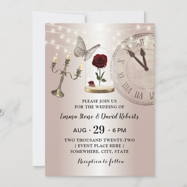 Fairytale Flower Dome Modern Rose Gold Wedding Invitation (Front)