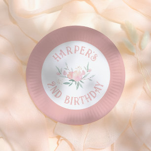 Fairytale Flowers Pink Girl Birthday Party Paper Plate