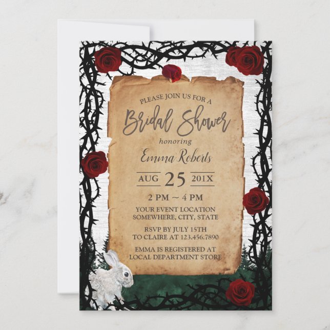 Fairytale Forest Rabbit Rose & Thorn Bridal Shower Invitation (Front)