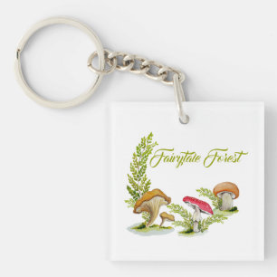 Fairytale forest watercolor set of mushrooms keych key ring