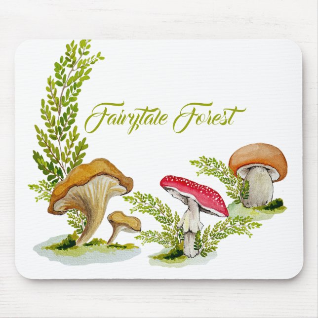 Fairytale forest watercolor set of mushrooms mouse pad (Front)