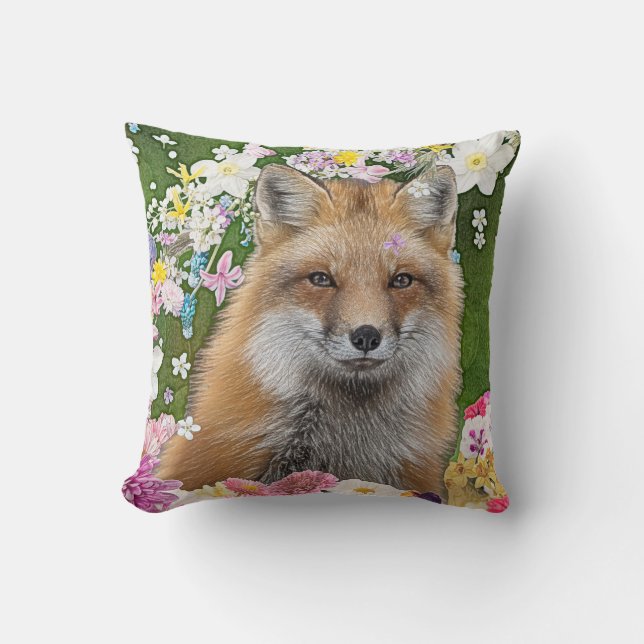 Fairytale Fox in Field of Flowers Cushion (Front)