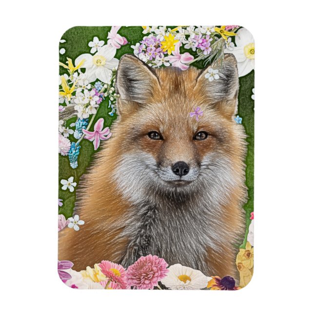 Fairytale Fox in Field of Flowers Magnet (Vertical)