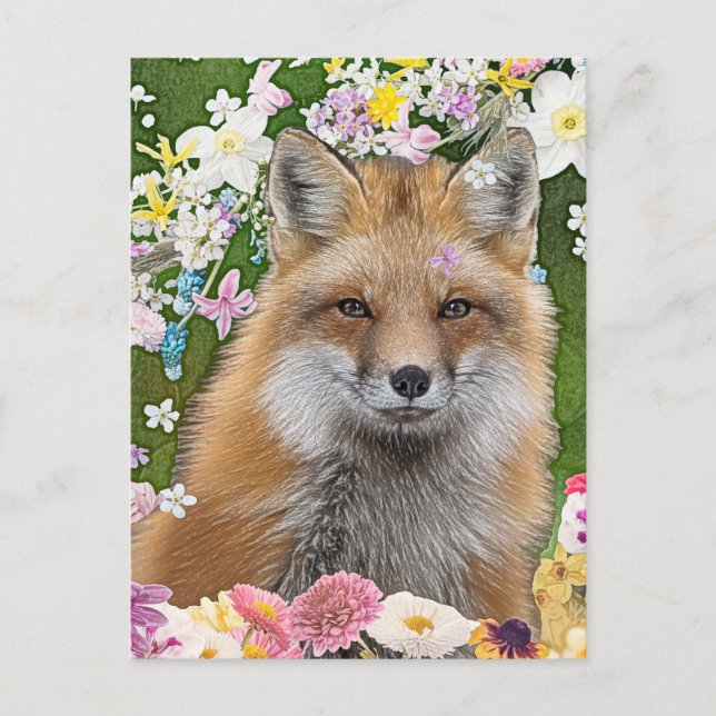 Fairytale Fox in Field of Flowers Postcard (Front)