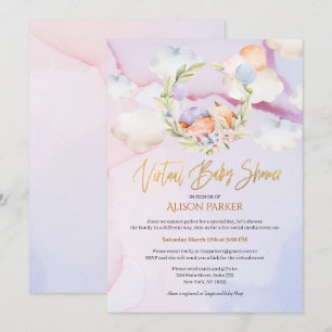 Fairytale Fox Pink Sky Dream Virtual Baby Shower Invitation