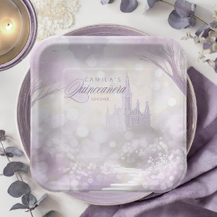 Fairytale Garden Castle Quinceanera Lilac ID1030 Paper Plate