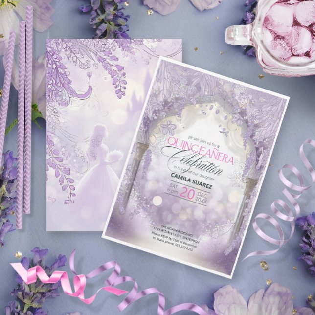 Fairytale Garden Quinceanera Lavender/Lilac ID1030 Invitation (Creator Uploaded)