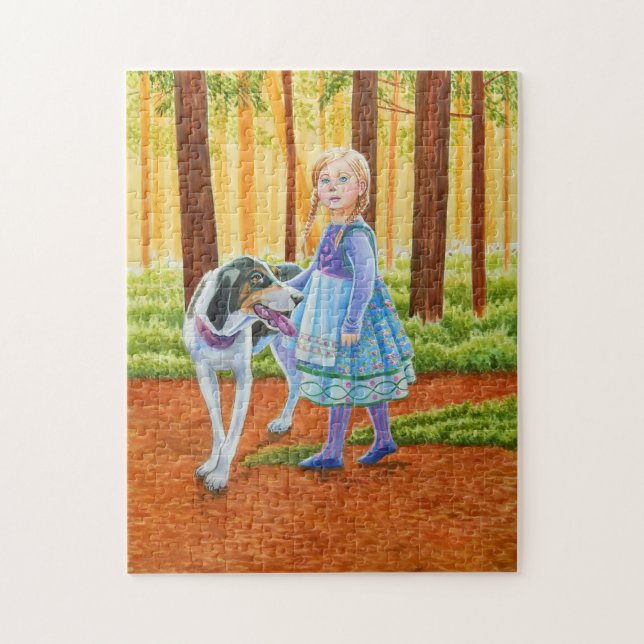 Fairytale Girl with Hound in Forest Jigsaw Puzzle (Vertical)