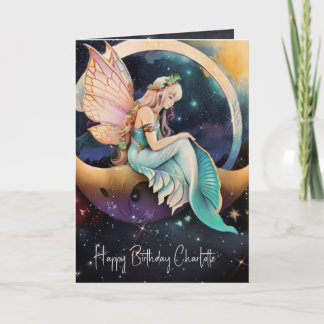 Fairytale Green and Gold Watercolor Fairy Card
