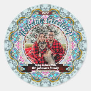 Fairytale Holiday Greetings Custom Photo Classic Round Sticker