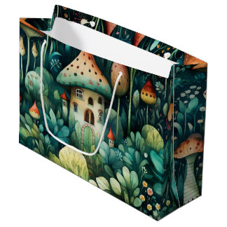 Fairytale in Fairyland Mushroom House Green Orange Large Gift Bag