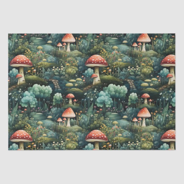 Fairytale in Fairyland Mushroom House Green Orange Tissue Paper (Front)