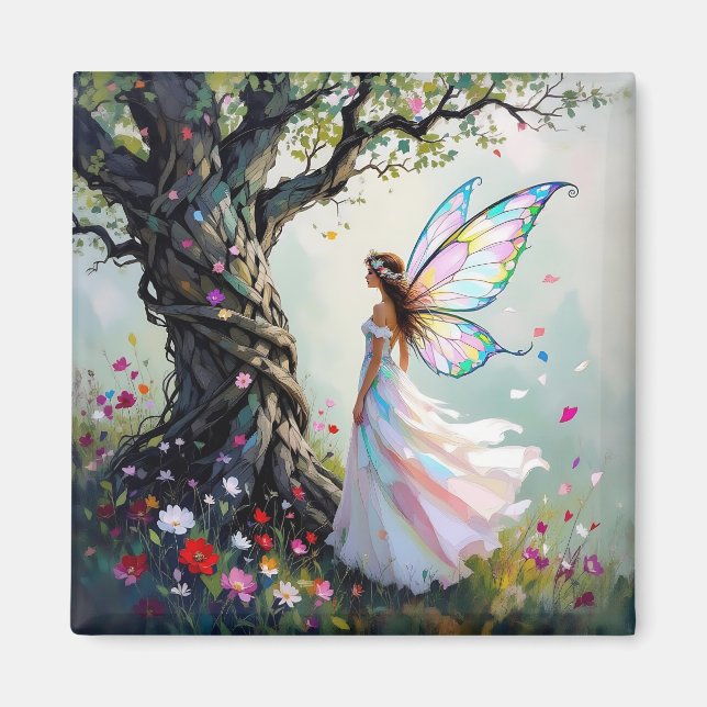 Fairytale Inspired Fairy and Whimsical Tree Magnet (Front)