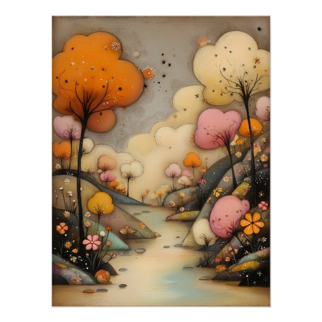 fairytale landscape with abstract trees poster (Front)