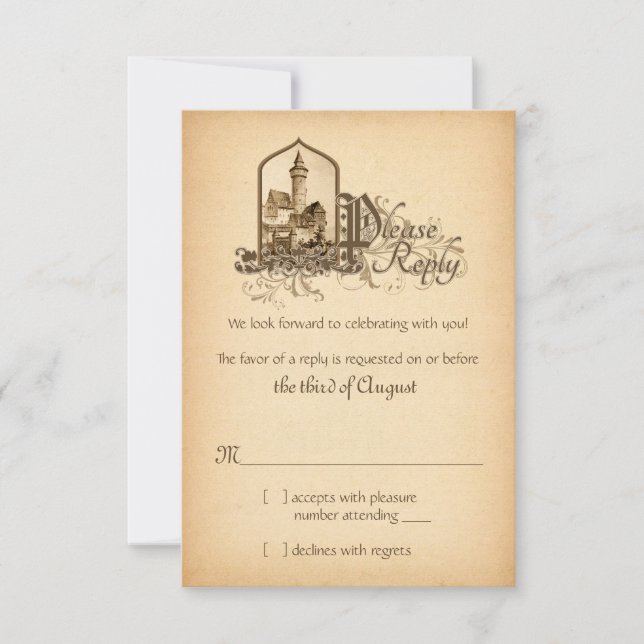 Fairytale Mediaeval Castle Once Upon Wedding RSVP Card (Front)