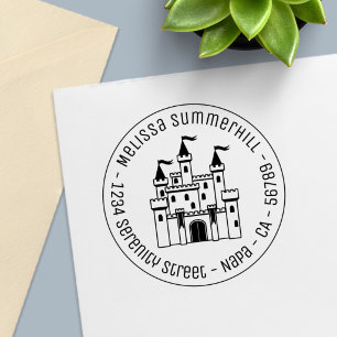 Fairytale Mediaeval Castle Round Return Address Self-inking Stamp