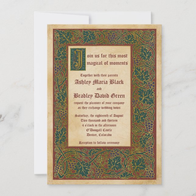 Fairytale Mediaeval Illuminated Manuscript Wedding Invitation (Front)