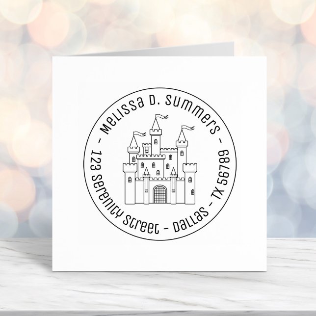 Fairytale Mediaeval Royal Castle Round Address 4 Self-inking Stamp (Creator Uploaded)