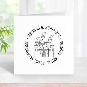 Fairytale Mediaeval Royal Castle Round Address Rubber Stamp