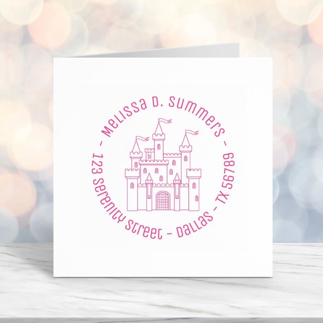 Fairytale Mediaeval Royal Castle Round Address Self-inking Stamp (Creator Uploaded)