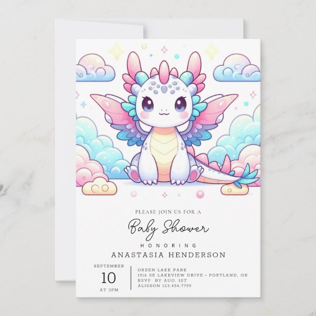 Fairytale Modern Dragon Baby Shower Invitation (Front)