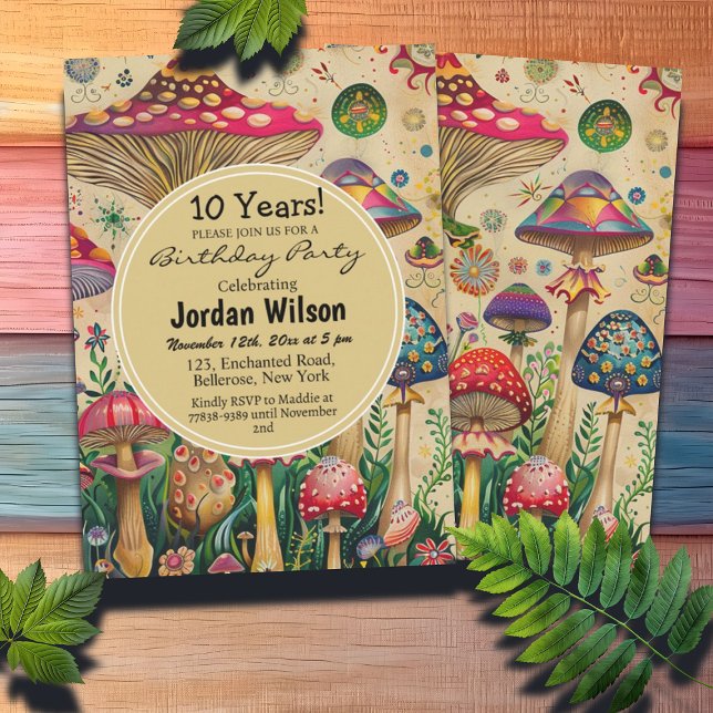 Fairytale Mushrooms 10th Birthday Party Invitation (Creator Uploaded)