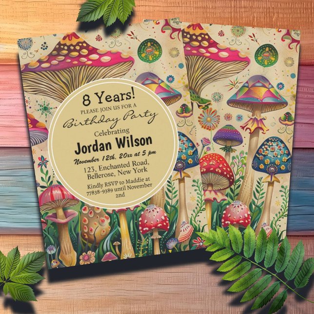 Fairytale Mushrooms 8th Birthday Party Invitation (Creator Uploaded)