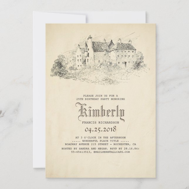 Fairytale Old Castle Vintage Birthday Party Invitation (Front)