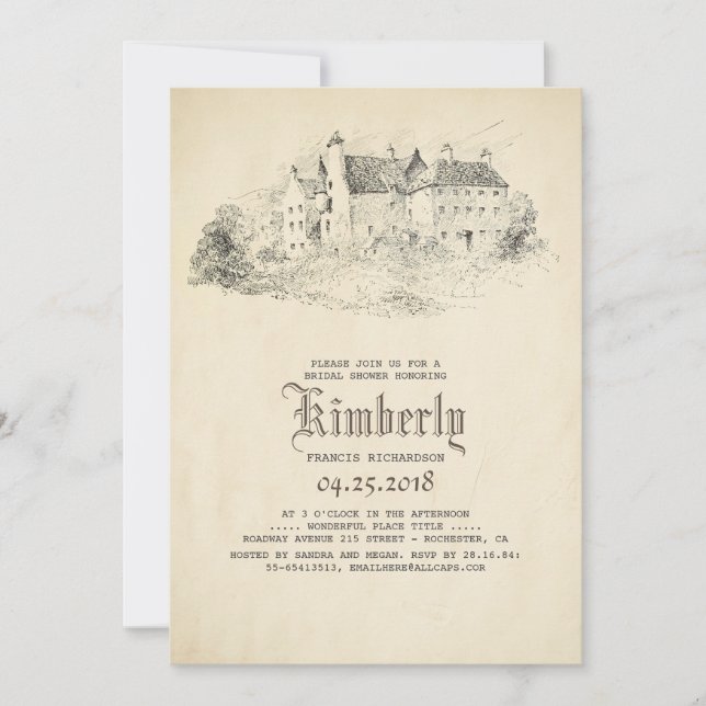 Fairytale Old Castle Vintage Bridal Shower Invitation (Front)