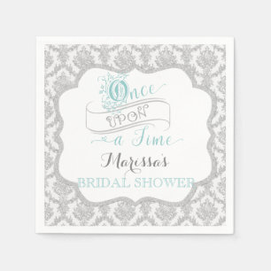 Fairytale Once Upon a Time Aqua Grey Damask Napkin