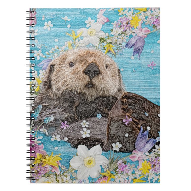 Fairytale Otter in River of Flowers Notebook (Front)