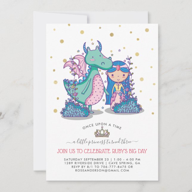 Fairytale Party Invitation | Princess & Dragon (Front)