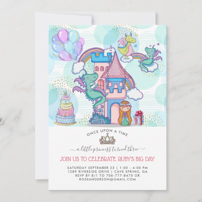 Fairytale Party Invitation | Princess & Dragons (Front)