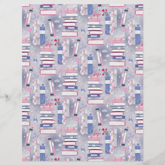 Fairytale Pile of Books Grey Scrapbook Paper (Front)