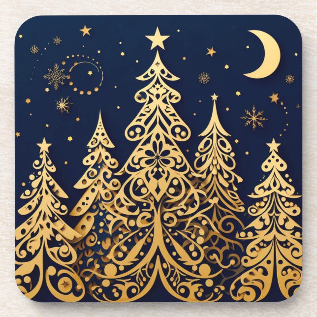 Fairytale Pines in Gold – Romantic Nights Coaster (Front)