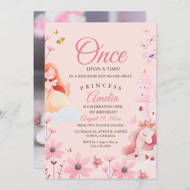  Fairytale Pink Birthday Invitation (Front/Back)