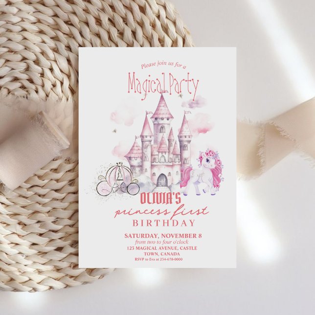  Fairytale Pink Castle unicorn Princess Birthday   Invitation (Creator Uploaded)